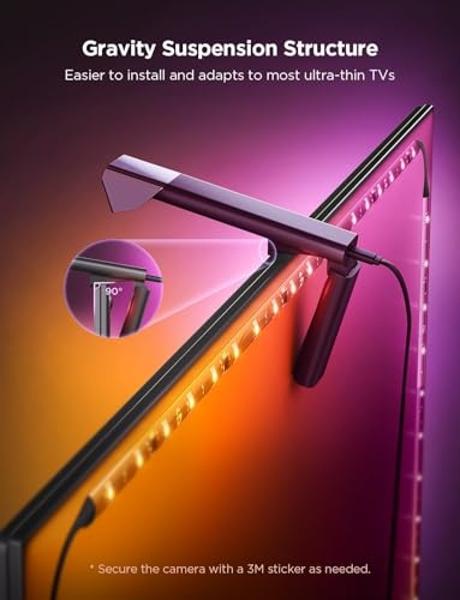 Govee TV Backlight 3 Lite with Fish-Eye Correction Function Sync to 40-50 Inch TVs, 7.8ft RGBICW Wi-Fi LED Strip Lights with Camera, 4 Colors in 1 Lamp Bead, Voice and APP Control,
