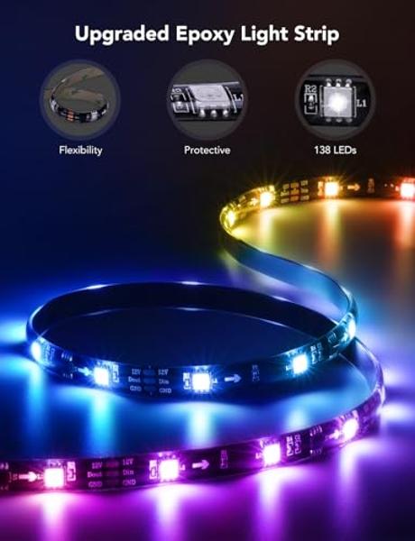 Govee TV LED Backlight,RGBIC Smart LED Strip Lights for 70-80 inch TVs, Bluetooth and Wi-Fi Control, Works with Alexa & Google Assistant, Music Sync, 99+ Scene Modes, Adapter