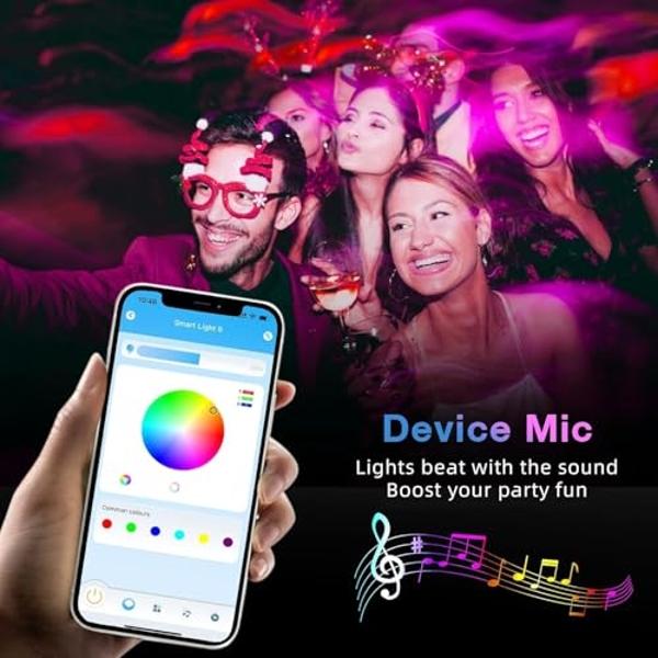 TJOY 130ft Bluetooth LED Strip Lights, RGB Color Changing, Music Sync, App Control, Indoor Usage, 5050 SMD, 2 Rolls, for Bedroom Kitchen TV Party (APP+Remote +Mic)