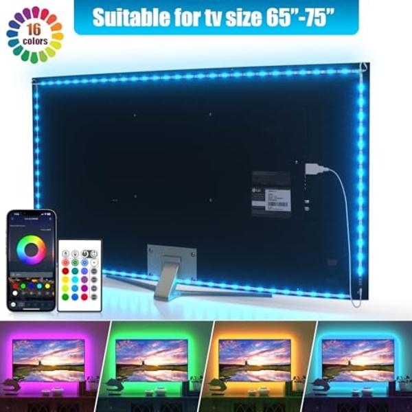 PANGTON VILLA Led Strip Lights, 14.3ft for 65-75in TV, USB LED TV Backlight Kit with 24 Keys Remote - 16 Color Changing with RGB 5050 LED Beads Bias Lighting for HDTV