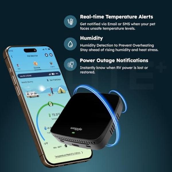 Waggle RV/Pet Safety Temperature Monitor - Lite | 4G LTE | Instant Power Outage/Temp/Humidity Alerts for RVers & Home