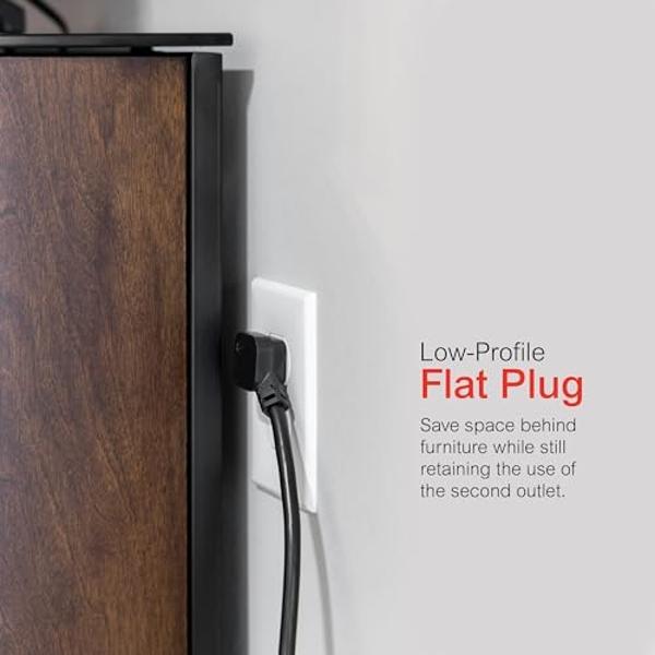 GE 6-Outlet Power Strip, 12 Ft Extension Cord, Flat Plug, Grounded, Integrated Circuit Breaker, 3-Prong, Wall Mount, ETL Listed, Black, 45192