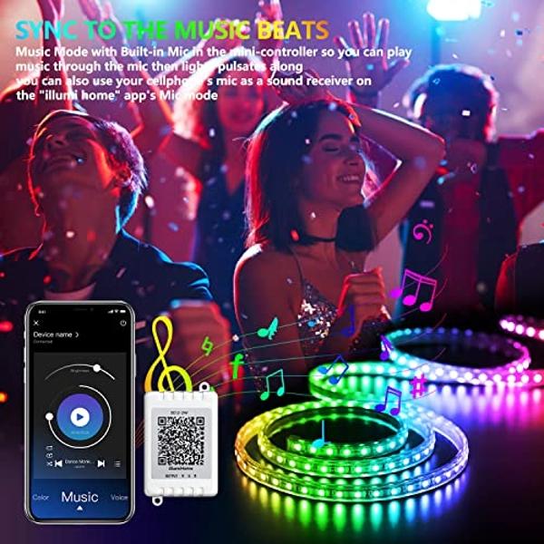 Nexillumi Led Lights for Bedroom 50ft(1 Roll of 50ft) Music Sync Color Changing Led Strip Lights Smart with Remote and App Control Built-in Mic for Party Home Room Decor Luces LED 