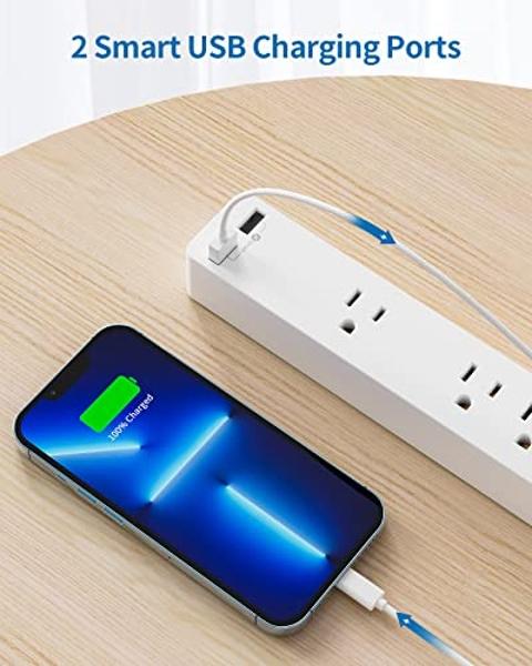 Flat Extension Cord 15 ft, NTONPOWER Ultra Thin Flat Extension Cord Under Carpet, Rug, Door, Wall Mount Power Strip Flat Plug with 4 Outlets 2 USB, Overload Protection for Home Off