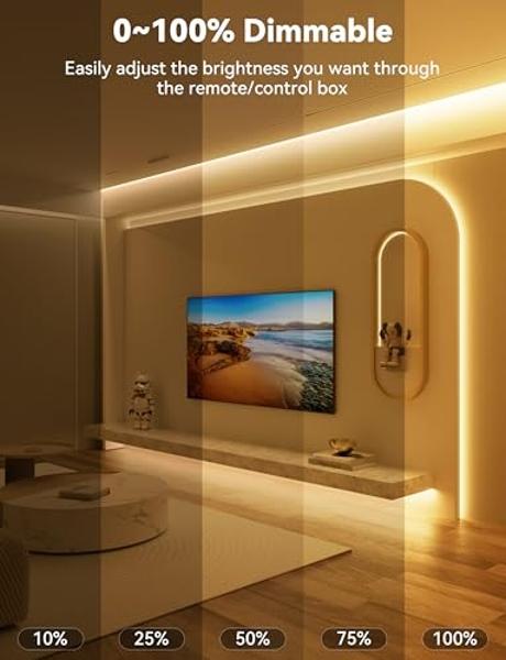 PAUTIX COB LED Strip Light 16.4ft,Engineering Level UL Listed Warm White 2700K,CRI93+ Super Bright High Lumen,Dimmable 24V Flexible LED Tape Light with RF Remote,for Cabinets,Home&