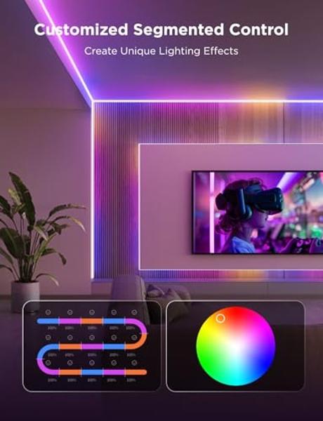 Govee COB LED Strip Light Pro, LED Lights for Bedroom Compatible with Alexa, Google Assistant and Matter, RGBICW Light with Warm White, Smart Strip Light, Color Changing, for Cabin
