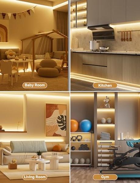 PAUTIX COB LED Strip Light 16.4ft,Engineering Level UL Listed Warm White 2700K,CRI93+ Super Bright High Lumen,Dimmable 24V Flexible LED Tape Light with RF Remote,for Cabinets,Home&