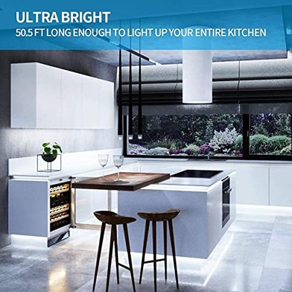 Led Strip Lights 50.5ft White Dimmable Led Light Strip Flexible Rope Lights Kits with 24v Etl Power Supply, Adhesive Clips, Dimmer Switch and Connectors for Indoor Decor