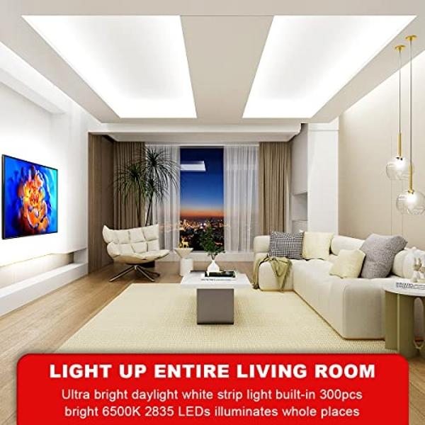 MY BEAUTY LIGHT White LED Strip Lights,16.4ft Dimmable LED Light Strip,12v Flexible LED Rope Lights Kits for Kitchen Cabinet Mirror Bedroom Party Decor