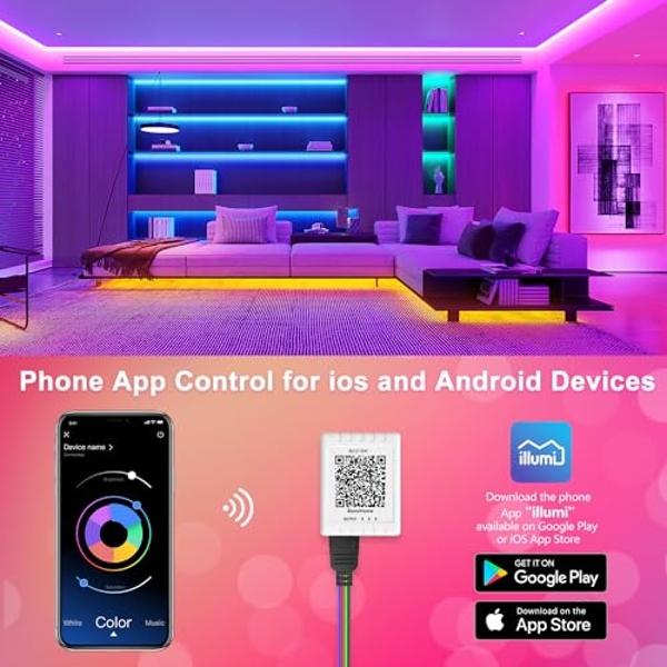 Nexillumi Led Lights for Bedroom 50ft(1 Roll of 50ft) Music Sync Color Changing Led Strip Lights Smart with Remote and App Control Built-in Mic for Party Home Room Decor Luces LED 