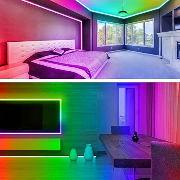 RUISHINE Battery Powered LED Strip Lights 25 ft, Color Changing Music Sync App Remote Control RGB USB Lights for Bedroom, TV, Room