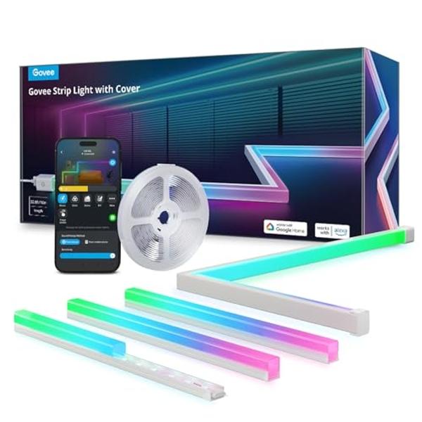 Govee RGBIC LED Strip Lights 32.8ft with Covers, Smart Lights Work with Alexa and Google Assistant, LED Diffuser Channel with LED Lights for Bedroom, Skirting Lines, Studio, Cabine