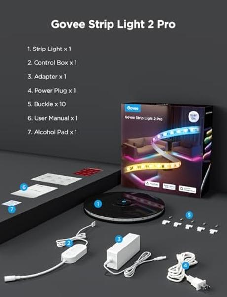 Govee RGBIC Strip Light 2 Pro with Matter, 16.4ft Smart LED Strip Lights Work with Alexa and Google Assistant, DIY Color Changing Light Strip, LED Lights for Bedroom, Cabinet, Part