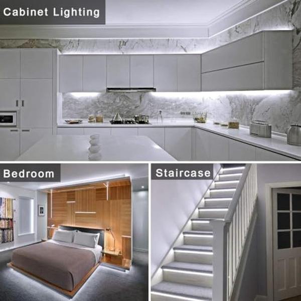MY BEAUTY LIGHT White LED Strip Lights,16.4ft Dimmable LED Light Strip,12v Flexible LED Rope Lights Kits for Kitchen Cabinet Mirror Bedroom Party Decor