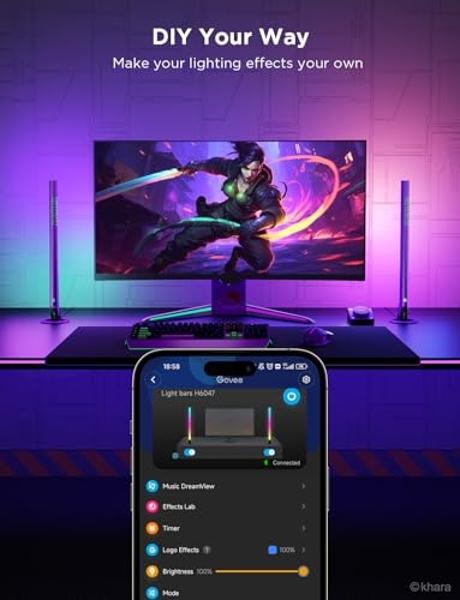 Govee x Evangelion RGBIC Gaming Light Bars H6047 with Smart Controller, Wi-Fi Smart LED Gaming Lights with Music Modes, 62 Scene Modes Built, Work with Alexa & Google Assistant, Ga