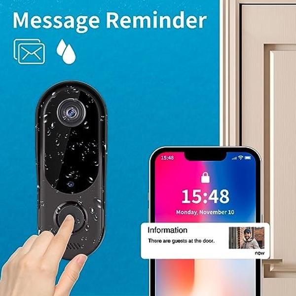 PHILIPS Security Video Doorbell Camera Wireless (Chime Included), No Monthly Fee, Dual Cameras 2K FHD with Motion Detection, 2-Way Audio, Supports Alexa & Google Assistant, Battery