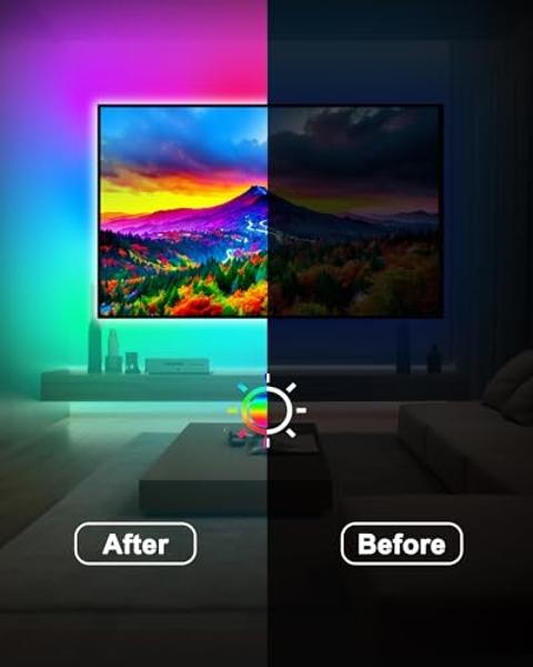 Daymeet LED Lights for TV, 9.8FT TV Led Backlight Behind Lights for 32-60inch USB Led Light Strip Glow RGBICW Color Changing Sync with Music Bluetooth APP Control Led Lighting for 