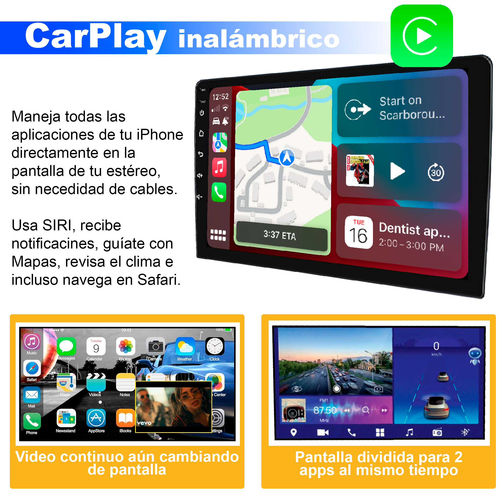 AUTOESTEREO VAK M709 2 DIN 9" ANDROID CARPLAY CAMARA GPS.