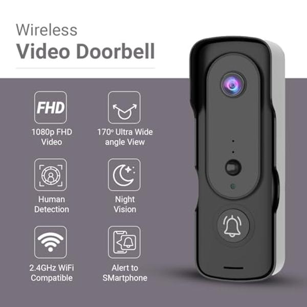 Arlo Essential Wired Video Doorbell - HD Video, 180° View, Night Vision, 2 Way Audio, Black - AVD1001B