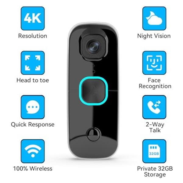 Arlo Essential Wired Video Doorbell - HD Video, 180° View, Night Vision, 2 Way Audio, Black - AVD1001B