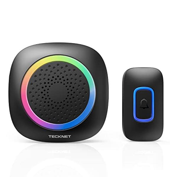 TECKNET Longest 1300 Feet Wireless Doorbell with RGB Alarm Lighting,Battery-Powered IP66 Waterproof Design,60+Chimes & 5-Level Volume for Home/Apartment/Classroom/Business,4.5-Year