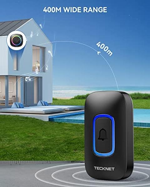 TECKNET Longest 1300 Feet Wireless Doorbell with RGB Alarm Lighting,Battery-Powered IP66 Waterproof Design,60+Chimes & 5-Level Volume for Home/Apartment/Classroom/Business,4.5-Year