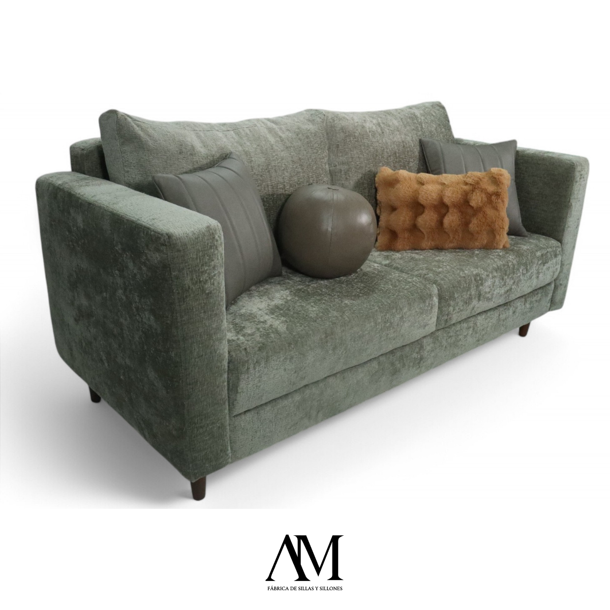 Sofá Sillón Love Seat 2 Plazas Comodo 100% Textil Color Verde Olivo 