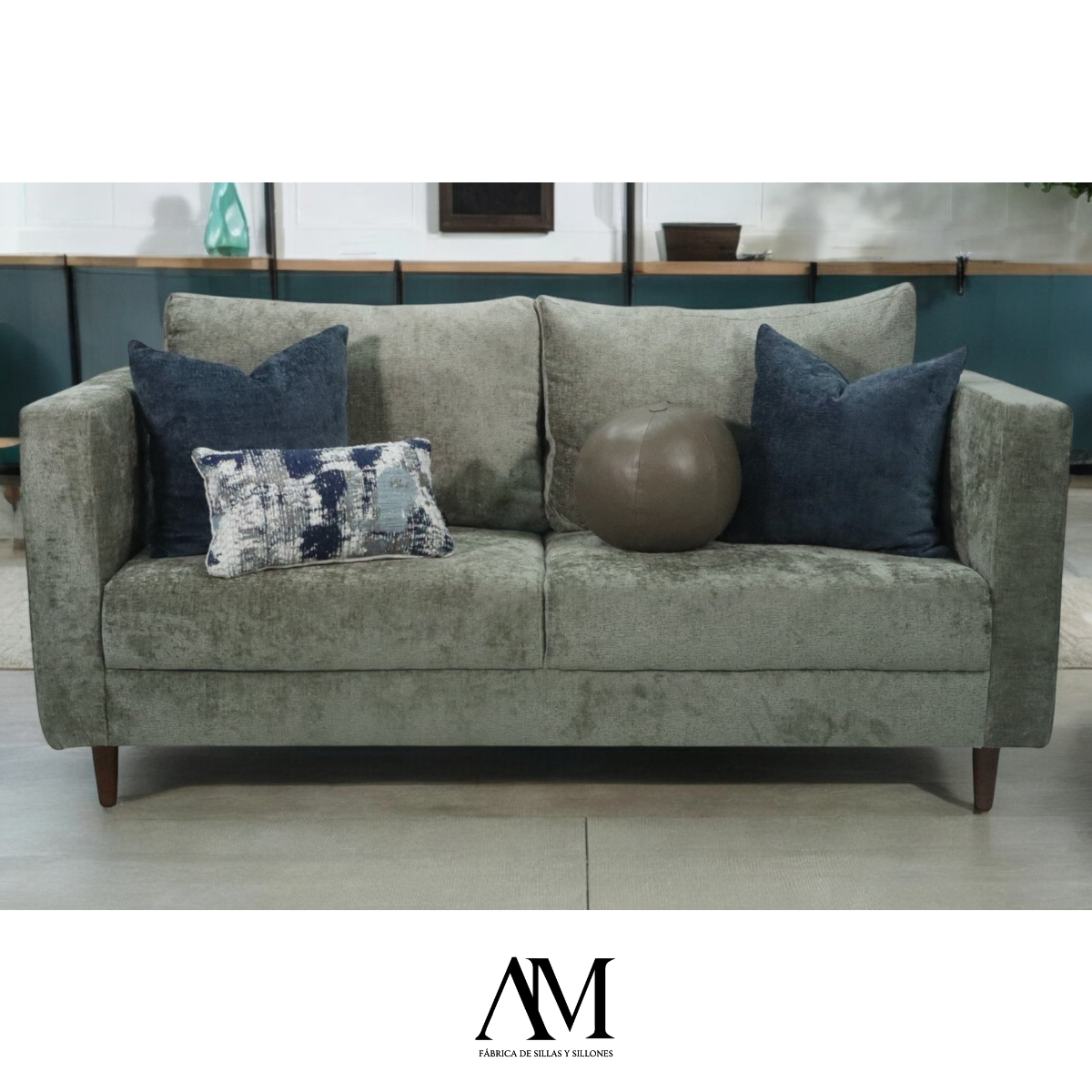 Sofá Sillón Love Seat 2 Plazas Comodo 100% Textil Color Verde Olivo 