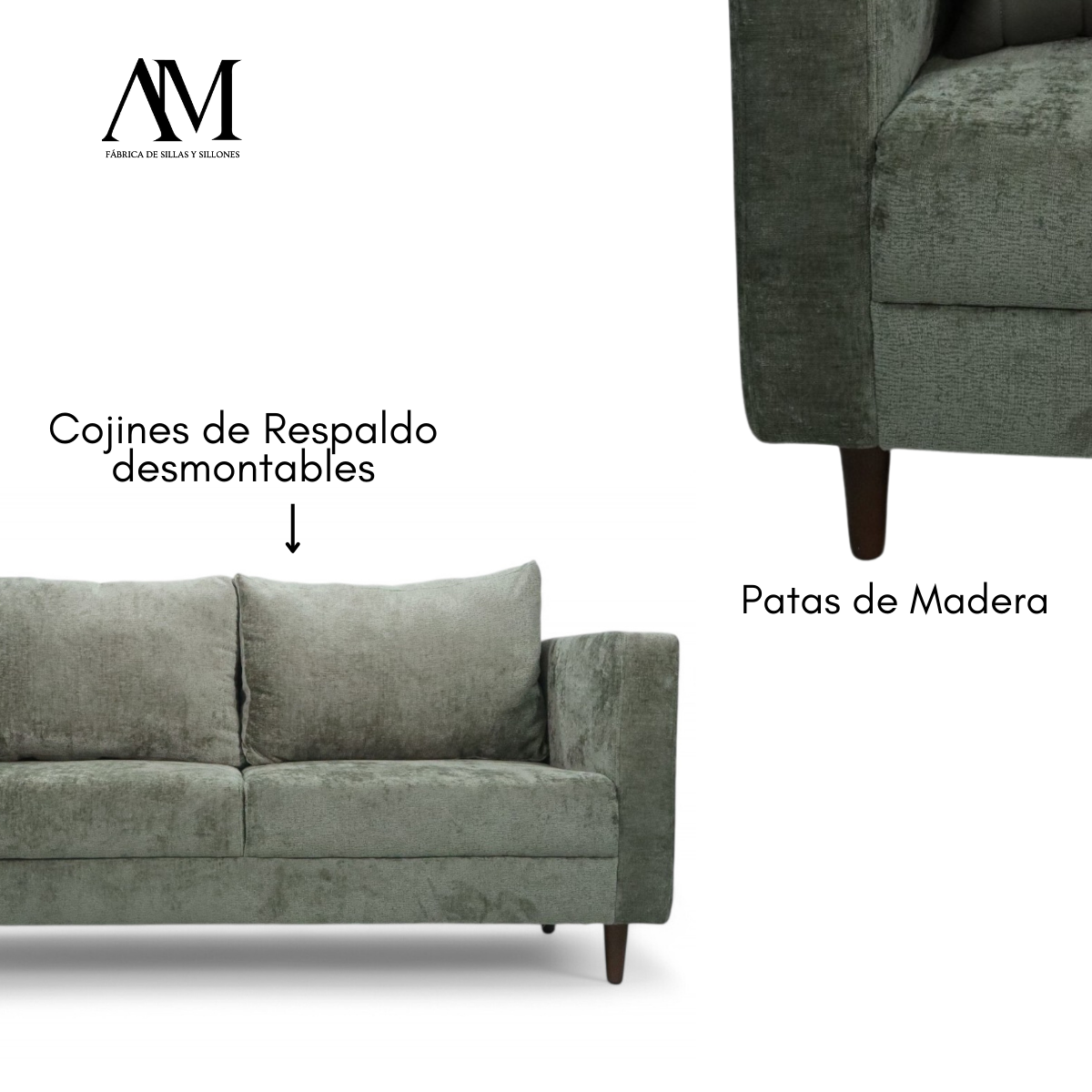 Sofá Sillón Love Seat 2 Plazas Comodo 100% Textil Color Verde Olivo 