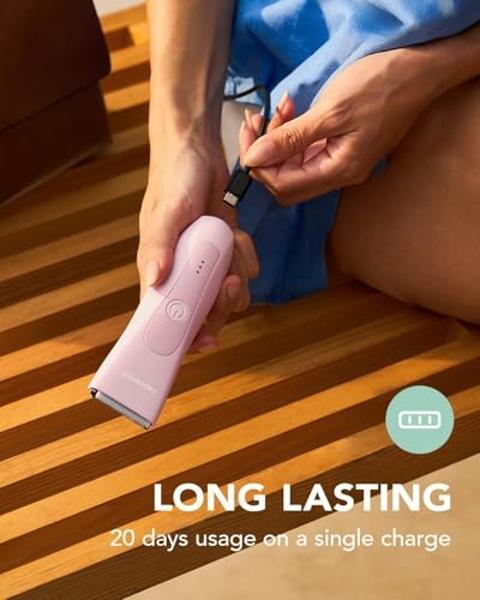 Electric Shaver for Women, Women Shaving & Grooming Sets, with 3 Guard and Replaceable Ceramic Blade Heads, LADYSPOT™ Pubic Hair Trimmer Bikini Trimmer Grooming Kit Sets-(Pink)