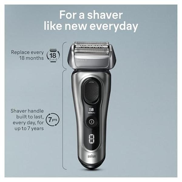 Braun Series 8 Electric Razor for Men, with 4+1 Shaving Elements & Precision Long Hair Trimmer, Close & Gentle Even on Dense Beards, Wet & Dry Electric Razor with 60min Runtime, 85