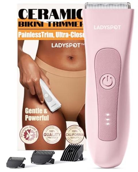 Electric Shaver for Women, Women Shaving & Grooming Sets, with 3 Guard and Replaceable Ceramic Blade Heads, LADYSPOT™ Pubic Hair Trimmer Bikini Trimmer Grooming Kit Sets-(Pink)