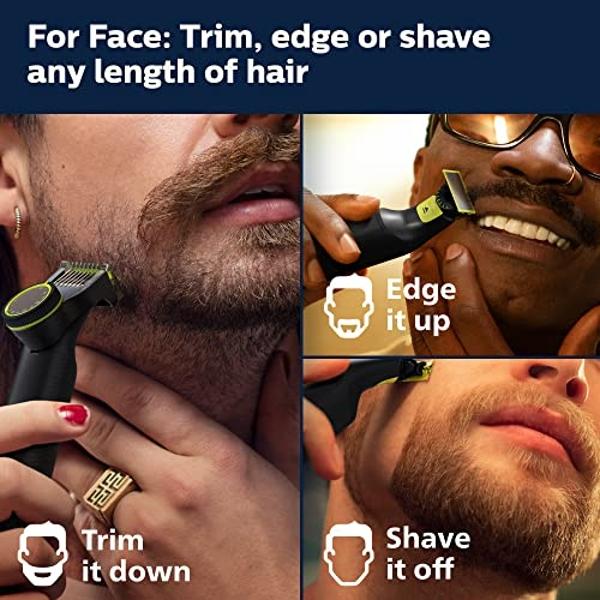 Philips Norelco OneBlade Pro 360 Face + Body, Electric Shaver, Beard Trimmer and Body Groomer, with 360 Blade Technology, 14-Length Precision Comb, Body Kit, Soft Pouch, Model QP65