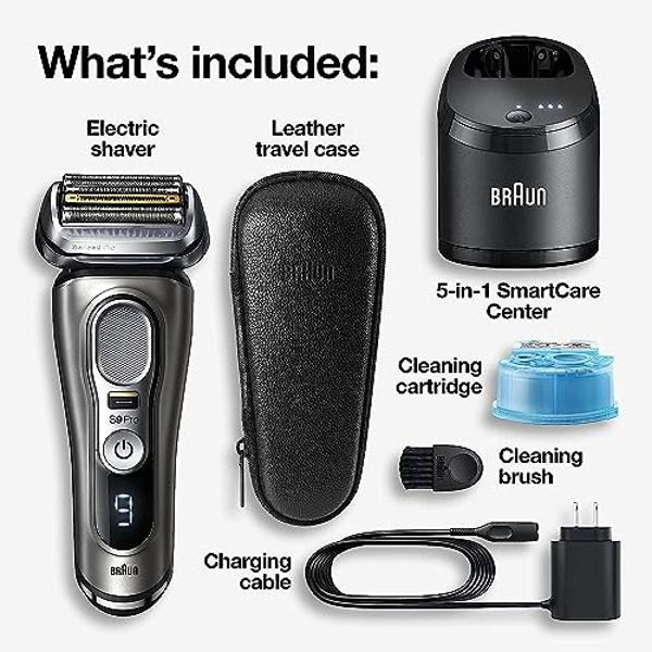 Braun Electric Razor for Men, Series 9 Pro 9465cc Wet & Dry Electric Foil Shaver with ProLift Beard Trimmer, Cleaning & Charging SmartCare Center, Head Shavers for Bald Men, Noble 