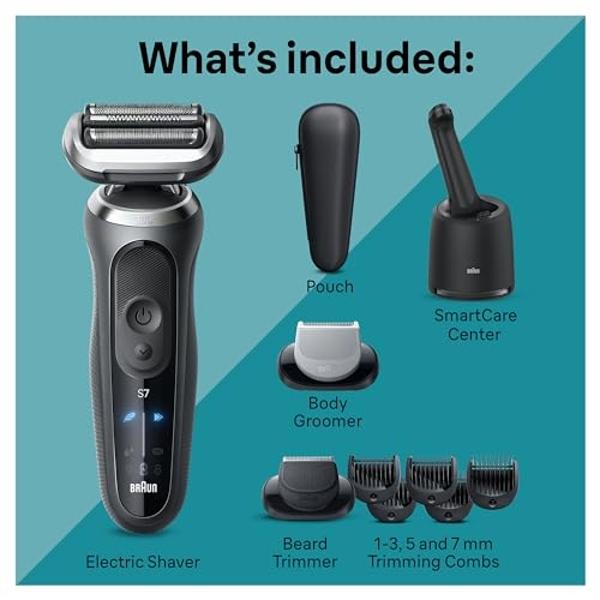 Braun Electric Shaver for Men, Series 7 7177cc, Wet & Dry Shave, Turbo & Gentle Shaving Modes, Waterproof Foil Shaver, Space Grey