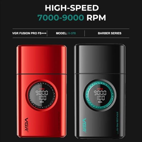 VGR 378 Electric Shavers for Men, Triple Floating Blade Foil Shaver Cordless Men's Electric Razor, 9000 RPM Motor Bald Shavers Titanium Foils with LED Display, Barber Supplies (Red
