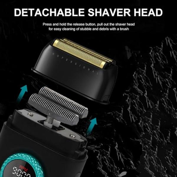 VGR 378 Electric Shavers for Men, Triple Floating Blade Foil Shaver Cordless Men's Electric Razor, 9000 RPM Motor Bald Shavers Titanium Foils with LED Display, Barber Supplies (Red
