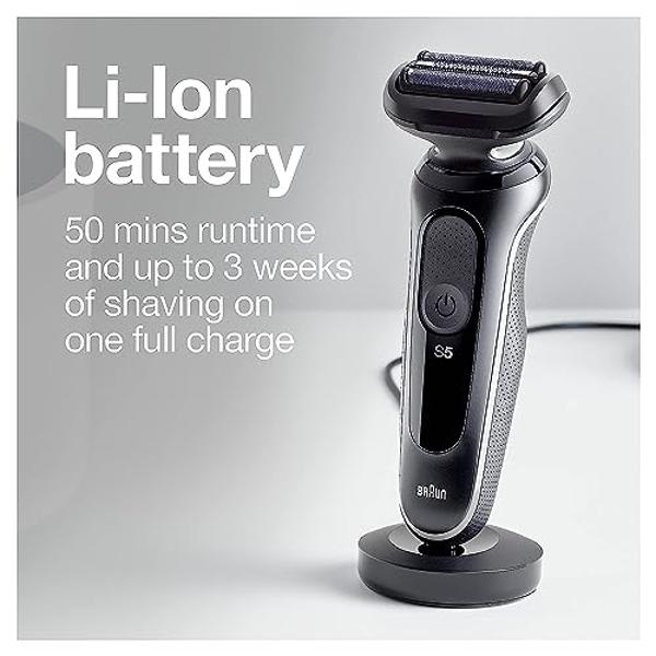 Braun Electric Razor for Men, Waterproof Foil Shaver, Series 5 5050cs, Wet & Dry Shave, with Beard Trimmer and Body Groomer, Rechargeable, Charging Stand Included, Blue
