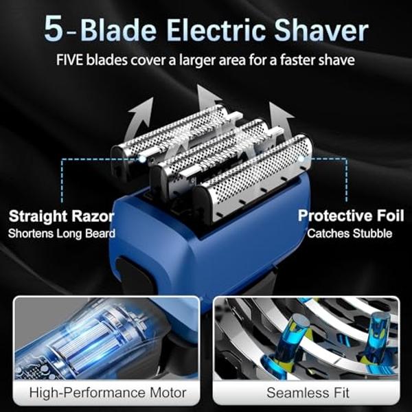 Electric Razor for Men, 2-Speed 5-Blade Electric Shavers for Men Face ...