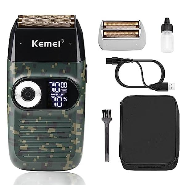 Kemei Foil Professional Electric Shaver for Men Razor with Bald Trimmer Cordless Shavers Rechargeble LED Display 2 in 1