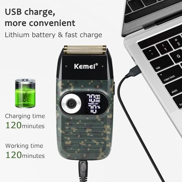 Kemei Foil Professional Electric Shaver for Men Razor with Bald Trimmer Cordless Shavers Rechargeble LED Display 2 in 1