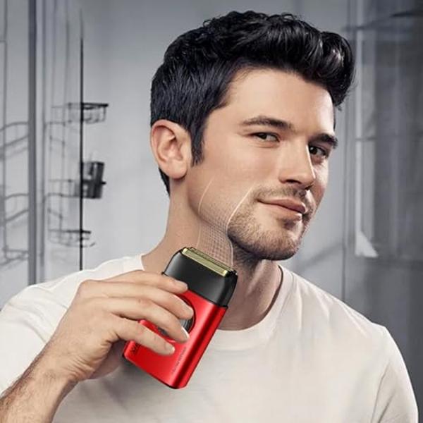 VGR 378 Electric Shavers for Men, Triple Floating Blade Foil Shaver Cordless Men's Electric Razor, 9000 RPM Motor Bald Shavers Titanium Foils with LED Display, Barber Supplies (Red