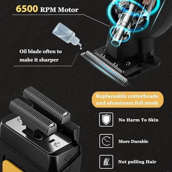 KEMEI Professional Hair Trimmer for Men Cordless, Foil Shaver with Replacement Heads & Nets, Zero Gapped Hair Clippers with T Blade, Electric Head Shavers for Bald Men, KM 2299, KM