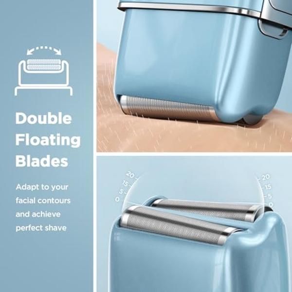 Electric Razor, Electric Shaver for Men,Upgraded Foil Shaver with 3 Speeds, Double Floating Blade IPX7 Waterproof Wet/Dry LED Display USB Rechargeable