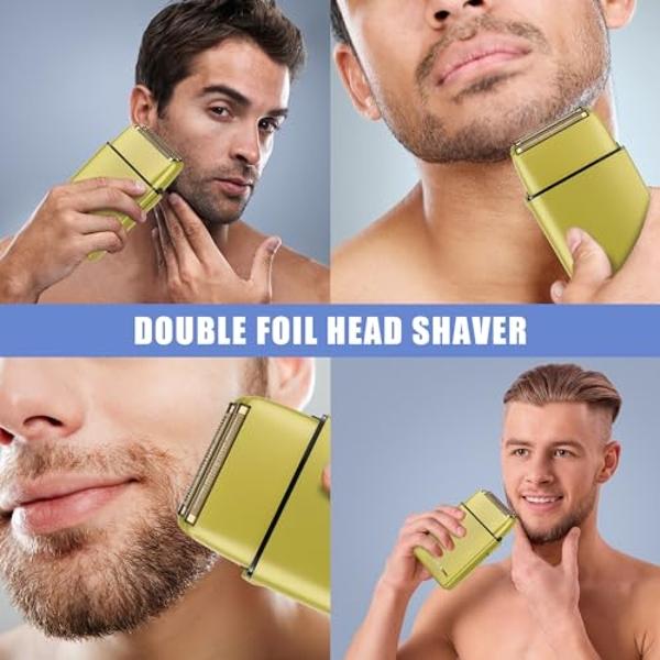HIENA PRO Foil Shaver for Men Barber, Double Electric Foil Trimmer, Professional Electric Razor, Close Shaver, Cordless Rechargeable with USB, Yellow