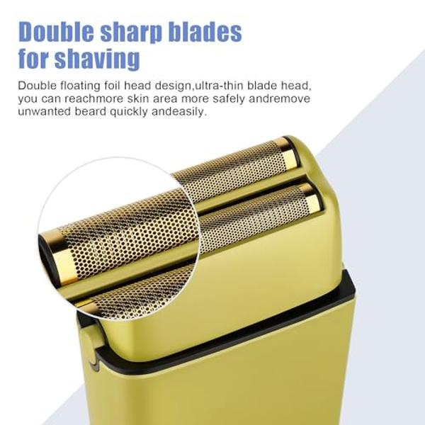 HIENA PRO Foil Shaver for Men Barber, Double Electric Foil Trimmer, Professional Electric Razor, Close Shaver, Cordless Rechargeable with USB, Yellow