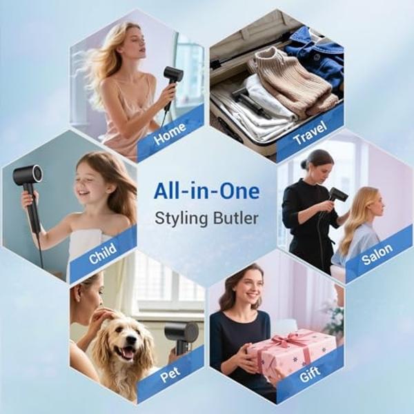 Hair Dryer with Diffuser, Hyspeedh Low Noise Blow Dryer with Fast Drying, 0.86lb Lightweight Travel Hair Dryers for Women, 1.5 Billion Plasma, Smart Thermo Control, Strong Magnetic