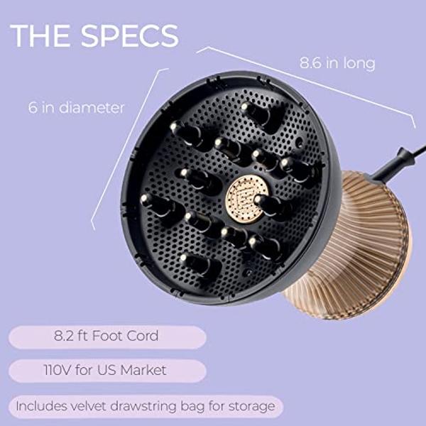 Bellissima Italia Diffon Supreme Diffuser & Curly Hair Dryer - XL Diffuser for Long Waves, Curls, Coils - Cool Button - Anti-Frizz Technology