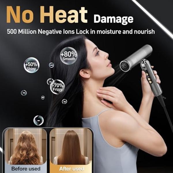 Hair Dryer with Diffuser, Hyspeedh Low Noise Blow Dryer with Fast Drying, 0.86lb Lightweight Travel Hair Dryers for Women, 1.5 Billion Plasma, Smart Thermo Control, Strong Magnetic