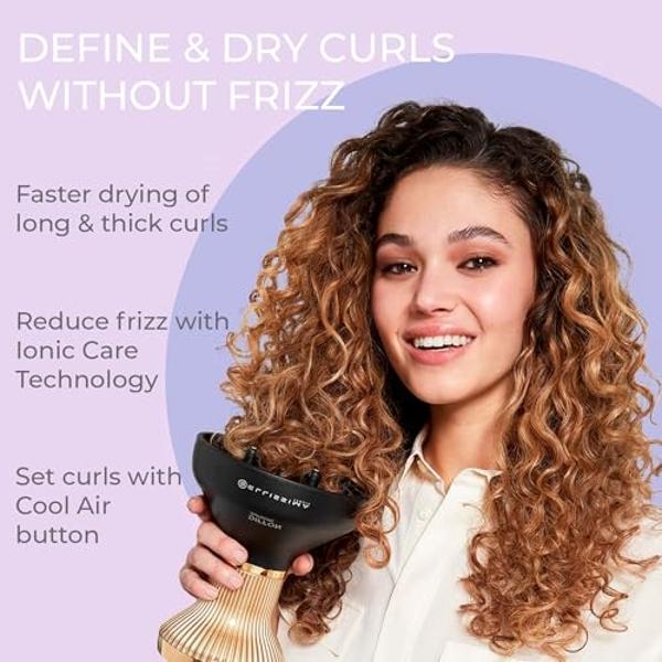 Bellissima Italia Diffon Supreme Diffuser & Curly Hair Dryer - XL Diffuser for Long Waves, Curls, Coils - Cool Button - Anti-Frizz Technology